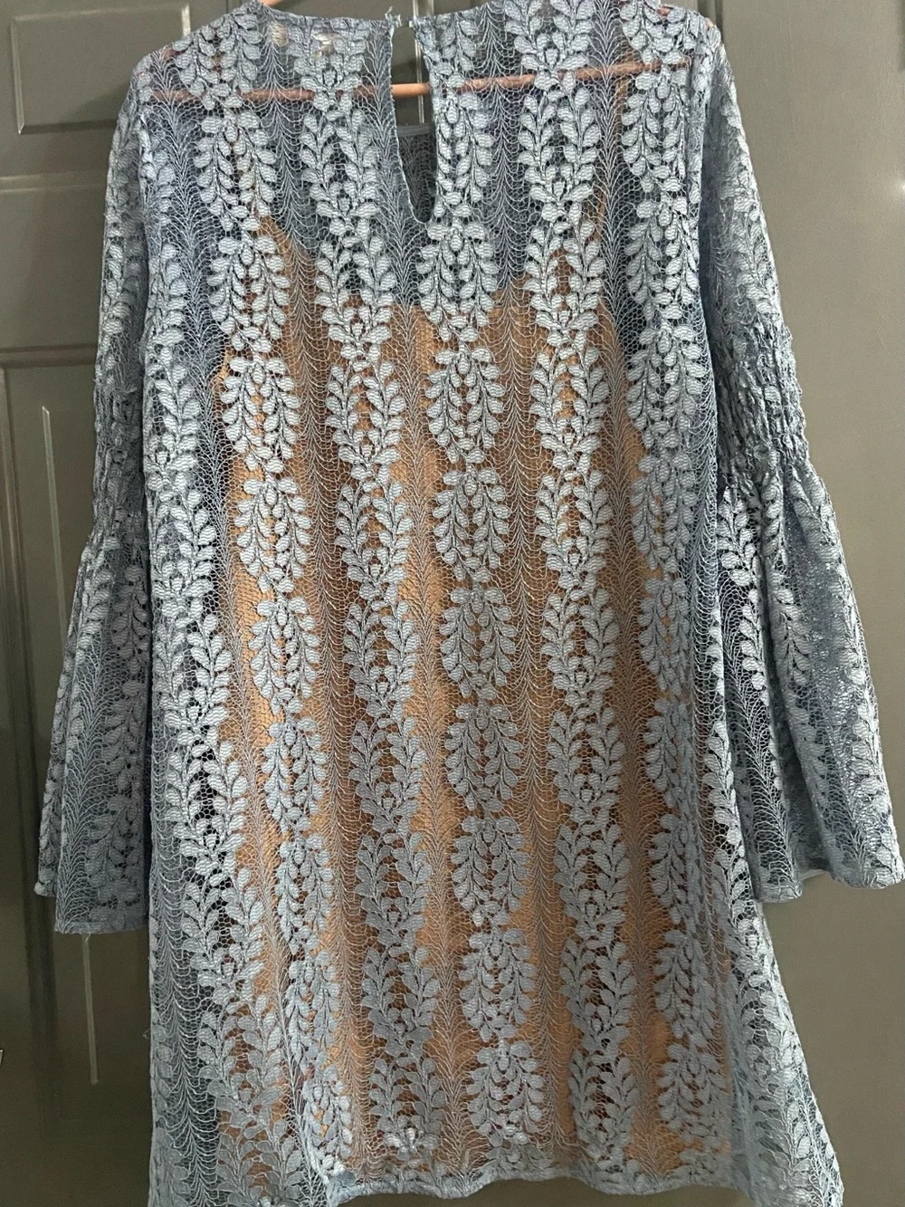 Michael Kors Light Blue Lace Bell-Sleeve Shift Dress - Picture 2 of 8